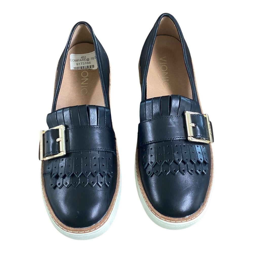 Vionic Cambridge Black Leather Kiltie Buckle Loafer Womens 5